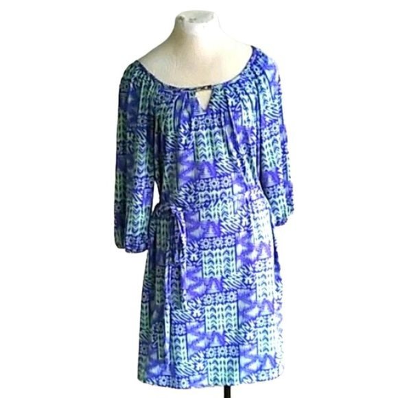 madison leigh Dresses & Skirts - MADDISON LEIGH BLUE  GREEN AZTEC PRINT DRESS W/ BELT SIZE X-LARGE